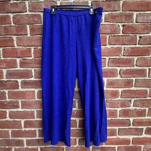 Eileen Fisher Woven Plisse Wide Leg Pants Blue Violet Womens Large NEW$188